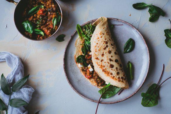 Linsseillä täytetyt letut. Vegaaninen