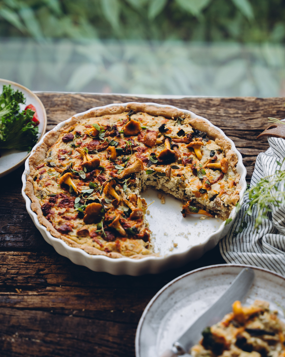 Vegaaninen kantarellipiirakka