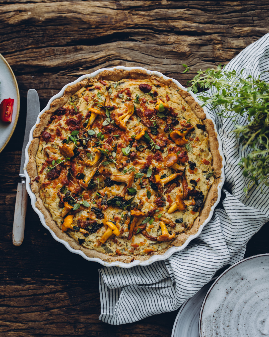 Vegaaninen kantarellipiirakka