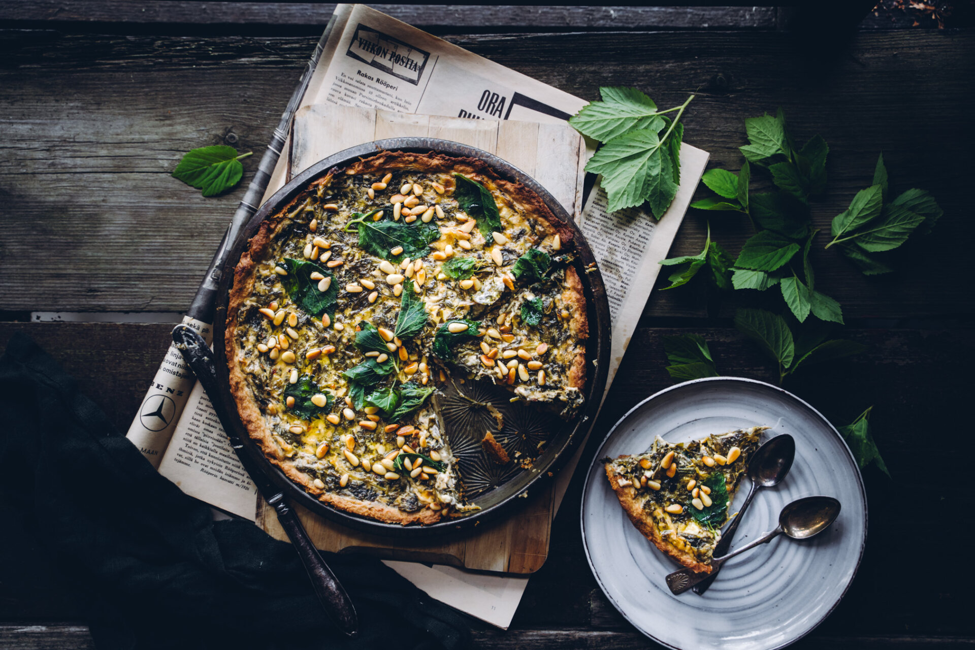 Nokkos-vuohenputkipiirakka. Vegaaninen