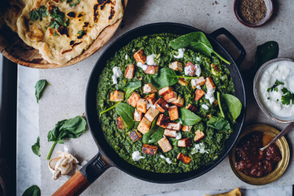 Palak paneer vegaanisena tofulla