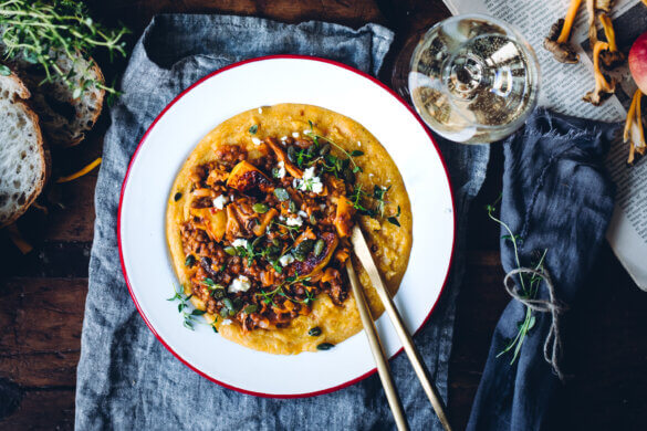 Linssi-sieniragu. Kurpitsapolenta.