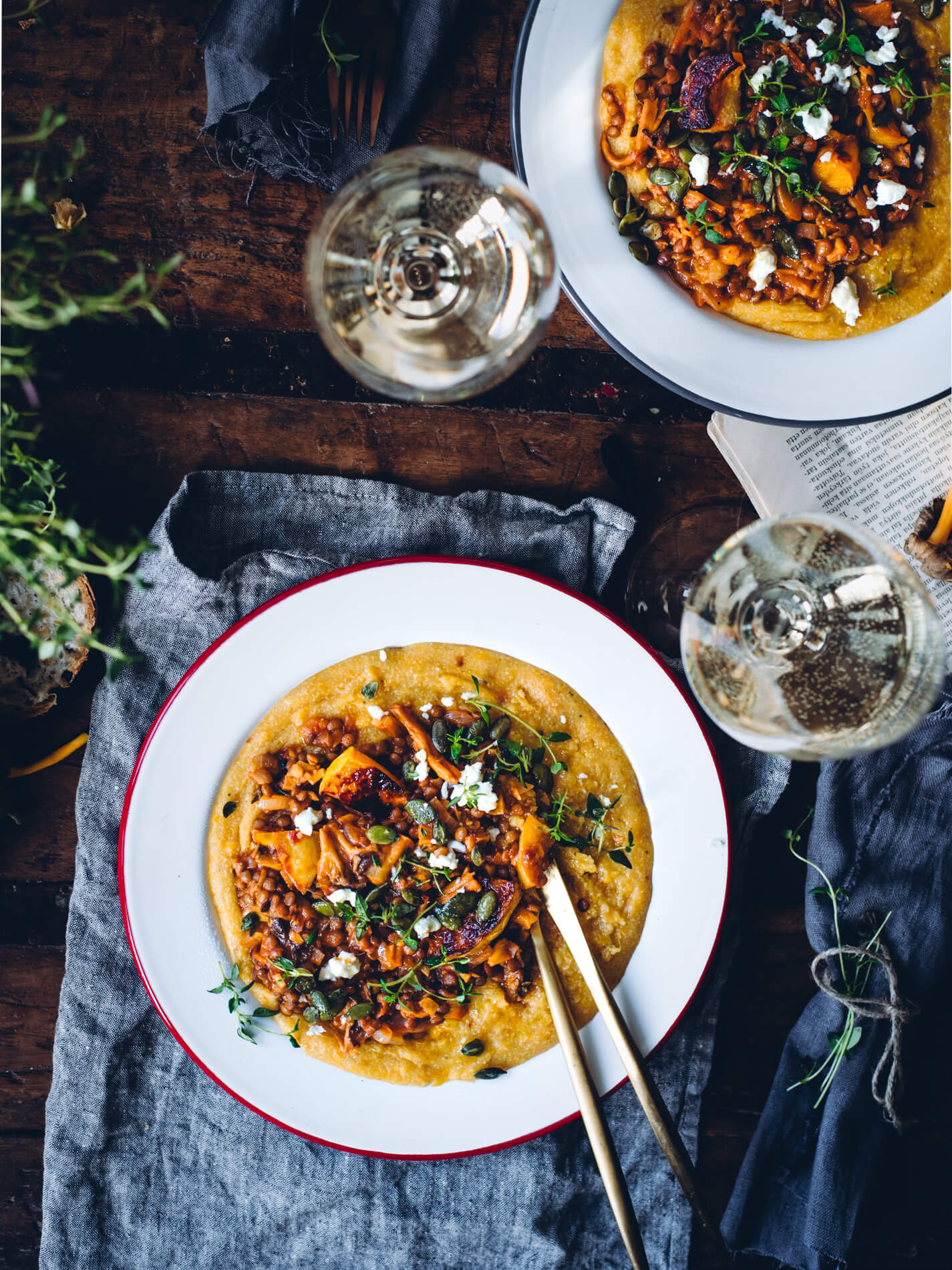 Linssi-sieniragu. Kurpitsapolenta.