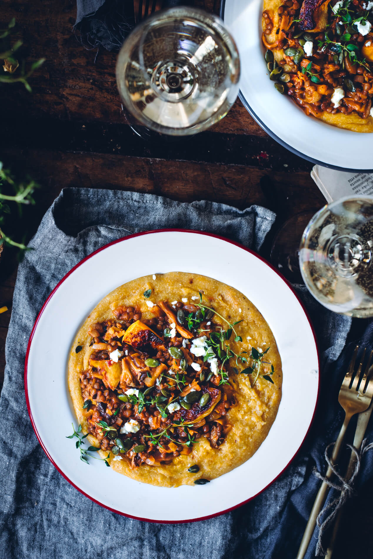 Linssi-sieniragu. Kurpitsapolenta.